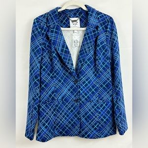Isaac Mizrahi Live Soft Jersey Blue Plaid Geometric Design Blazer Small